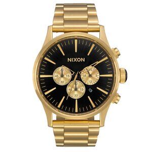 Nixon Sentry Chronograph Black Gold Steel Link Watch